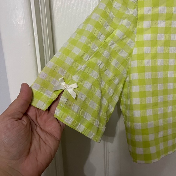 FOR LOVE & LEMONS maureen cropped gingham blazer top large , green white - Picture 9 of 10